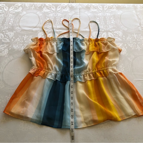 H&M Women’s Size 8 Multicolored Blouse Elastic Chiffon Shirt Spaghetti Straps - Picture 10 of 16